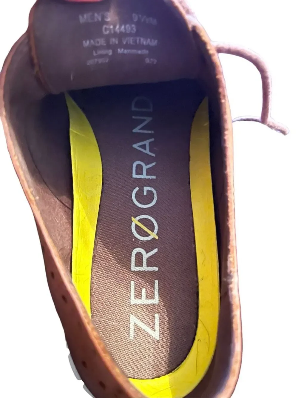 Cole Haan Zerogrand Mens British Tan Wingtip Leather Oxford Shoes Size 9.5D